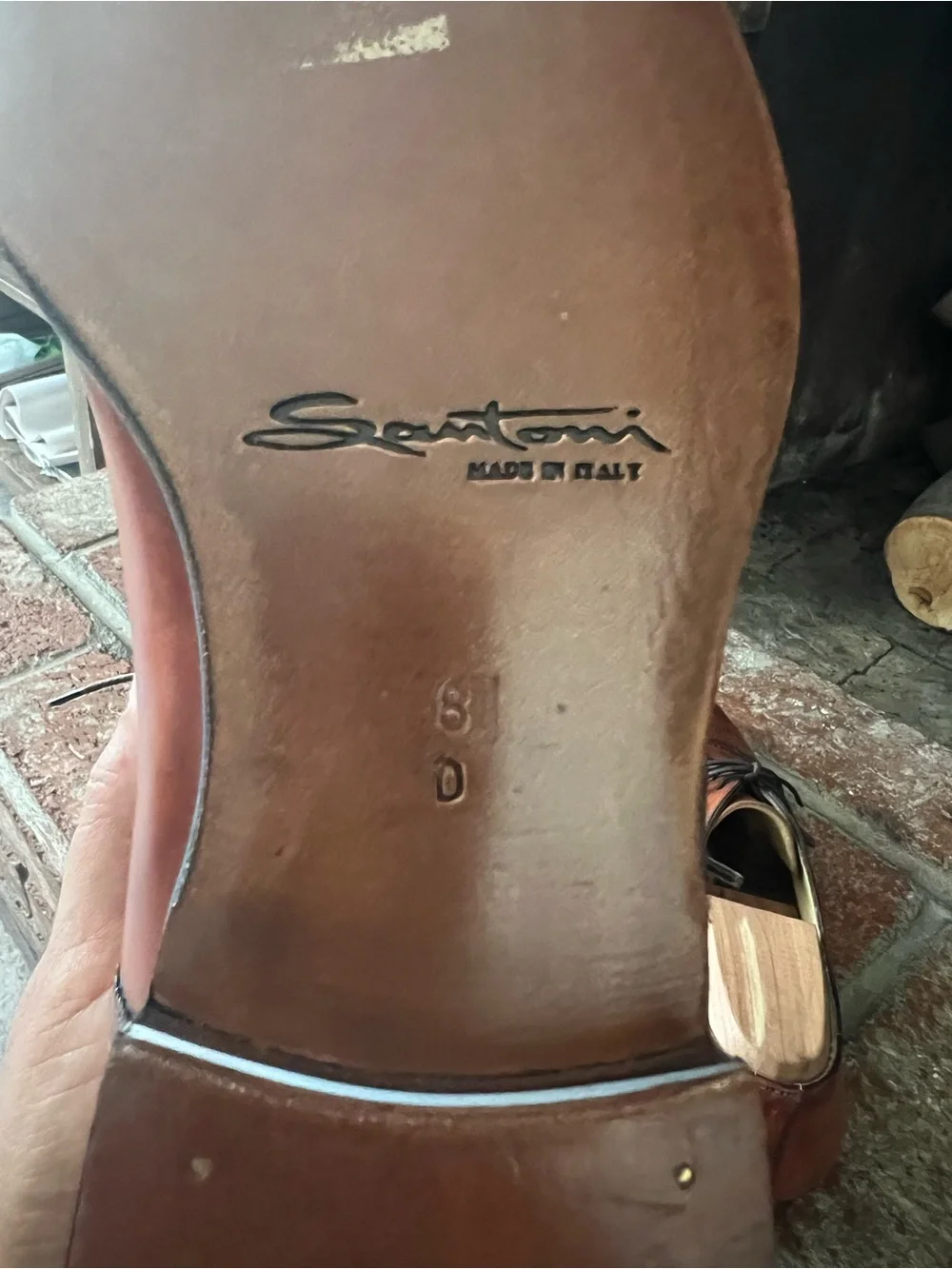Santoni Cognac Leather Cap-Toe Derby Oxfords with Broguing